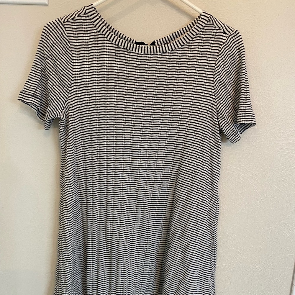 Loft black and white stripe dress with bow